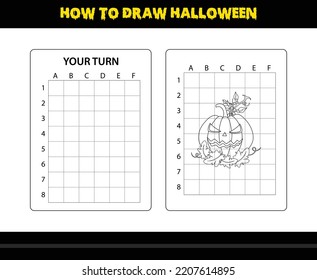 How to draw Halloween for kids. Halloween drawing skill coloring page for kids.