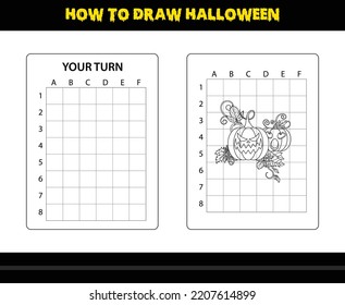 How to draw Halloween for kids. Halloween drawing skill coloring page for kids.