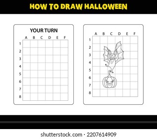 How to draw Halloween for kids. Halloween drawing skill coloring page for kids.
