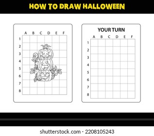 How to draw Halloween for kids. Halloween drawing skill coloring page for kids.