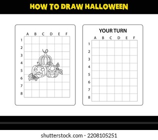 How to draw Halloween for kids. Halloween drawing skill coloring page for kids.