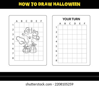 How to draw Halloween for kids. Halloween drawing skill coloring page for kids.