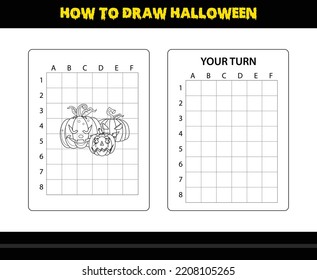 How to draw Halloween for kids. Halloween drawing skill coloring page for kids.