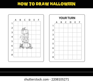 How to draw Halloween for kids. Halloween drawing skill coloring page for kids.