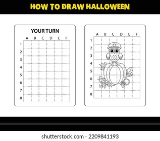 How to draw Halloween for kids. Halloween drawing skill coloring page for kids.