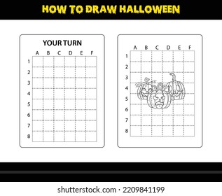 How to draw Halloween for kids. Halloween drawing skill coloring page for kids.