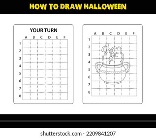 How to draw Halloween for kids. Halloween drawing skill coloring page for kids.