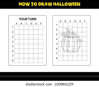How to draw Halloween for kids. Halloween drawing skill coloring page for kids.