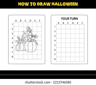 How to draw Halloween for kids. Halloween drawing skill coloring page for kids.