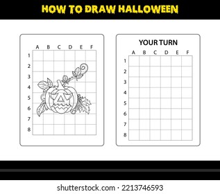 How to draw Halloween for kids. Halloween drawing skill coloring page for kids.