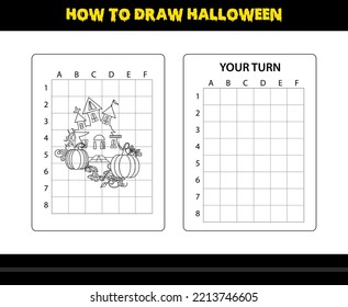 How to draw Halloween for kids. Halloween drawing skill coloring page for kids.