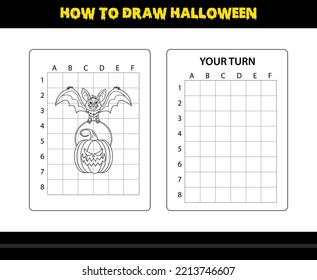 How to draw Halloween for kids. Halloween drawing skill coloring page for kids.