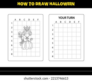 How to draw Halloween for kids. Halloween drawing skill coloring page for kids.