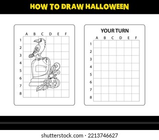How to draw Halloween for kids. Halloween drawing skill coloring page for kids.