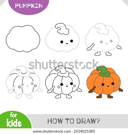 How to draw Halloween pumpkin boy for children. Step by step drawing tutorial. A simple guide to learning to draw