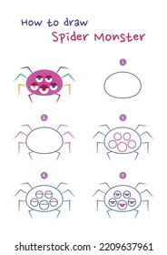 How to draw halloween spider monster vector illustration  Draw halloween spider step by step  Cute   easy drawing guide 