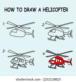 Cómo dibujar un helicóptero. Es bueno para dibujar una ilustración infantil. Ilustración del vector	
