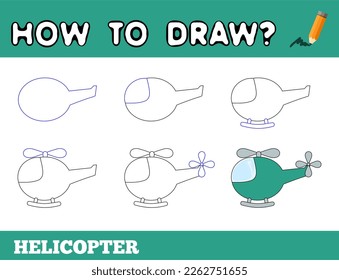 Cómo dibujar un helicóptero paso a paso tutorial de dibujo para niños. Juego educativo. Actividad en tiempo de descanso