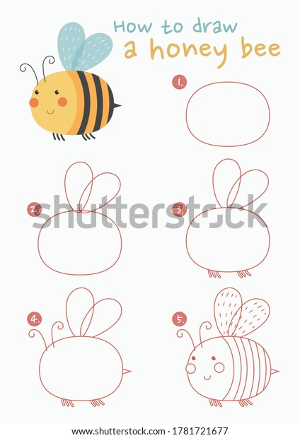 蜂蜜のベクターイラストの描き方 はちみつ蜂を一歩ずつ描く ハチミツバチの絵のガイド かわいくて簡単な描画ガイドブック のベクター画像素材 ロイヤリティフリー