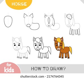 How to draw Horse for children. Step by step drawing tutorial. A simple guide to learning to draw