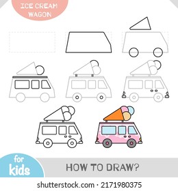 How to draw Ice cream wagon for children. Step by step drawing tutorial. A simple guide to learning to draw