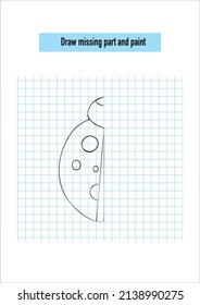 how to draw ladybug linear. draw a mirror image and paint. Complete the picture. an educational game for children. 