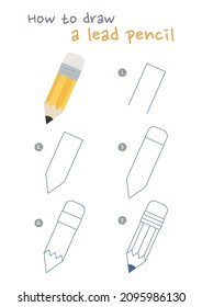 Cómo dibujar una ilustración del vector del lápiz principal. Dibujar un lápiz de plomo paso a paso. Guía de dibujo de lápiz. Guía de dibujo suave y sutil.