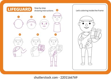 how to draw lifeguard profession tutorial vector