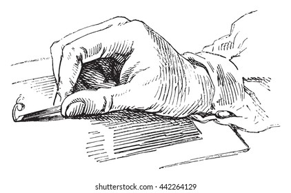 How to draw a line chisel, vintage engraved illustration. Magasin Pittoresque 1852.
