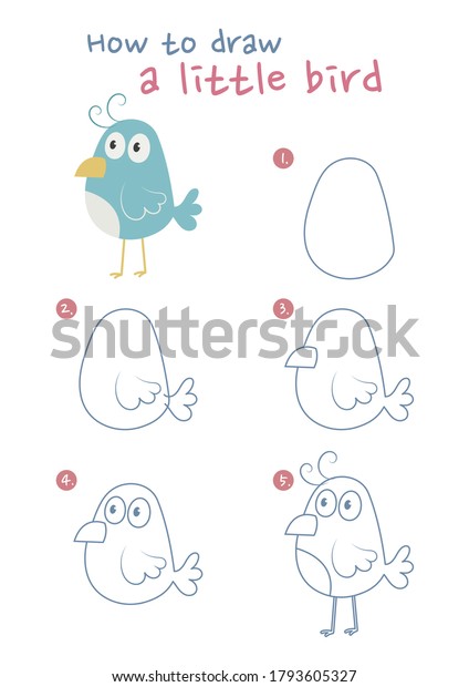 小さな鳥のベクターイラストを描く方法 小鳥を一歩ずつ描く かわいい鳥の絵のガイド かわいくて簡単な描画ガイドブック のベクター画像素材 ロイヤリティフリー