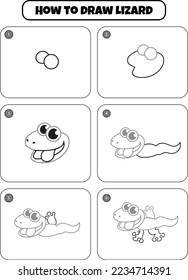 How to Draw Lizard Step by step drawing page for kids