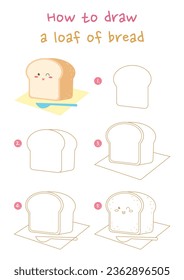 How to draw a loaf of bread vector illustration. Draw a loaf of bread step by step. Cute and easy drawing guide.