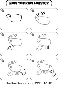 How to Draw Lobster Step by step drawing page for kids