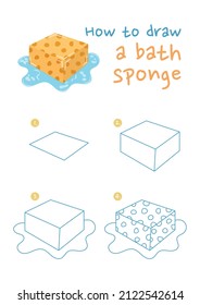 How to draw a loofah bath sponge vector illustration. Draw bathing sponge step by step. Cute and easy drawing guide.