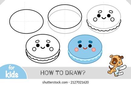 How To Draw Macaroon Biscuit With A Cute Face For Children. Step By Step Drawing Tutorial. A Simple Guide To Learning To Draw