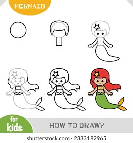 How to draw Mermaid for children. Step by step drawing tutorial. A simple guide to learning to draw