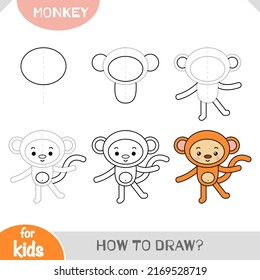 How to draw Monkey for children. Step by step drawing tutorial. A simple guide to learning to draw