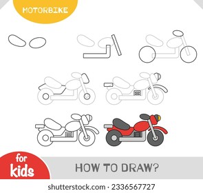 How to draw Motorbike for children. Step by step drawing tutorial. A simple guide to learning to draw