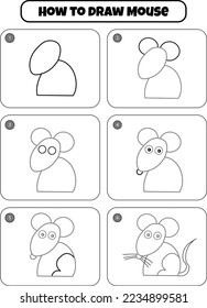 How to draw Mouse step-by-step drawing page for kids. Animal Step by step drawing page