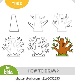 How to draw Oak tree for children. Step by step drawing tutorial. A simple guide to learning to draw