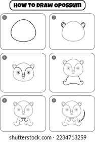 How to Draw Opossum Step by step drawing page for kids