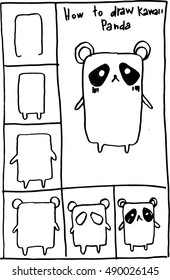 How to draw panda bear . doodles step by step. Vector