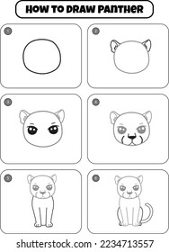 How to Draw Panther Step by step drawing page for kids