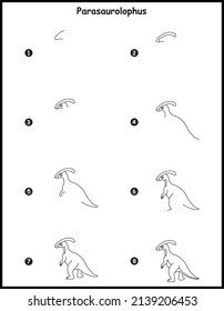 How to draw Parasaurolophus Step by step vector Drawing