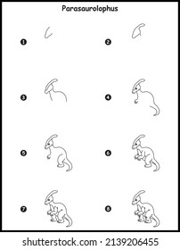 How to draw Parasaurolophus Step by step vector Drawing