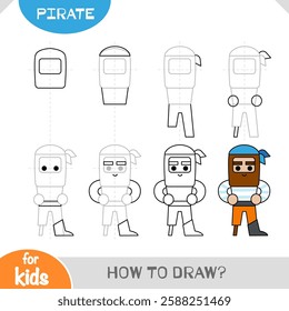 How to draw Pirate character for children. Step by step drawing tutorial. A simple guide to learning to draw