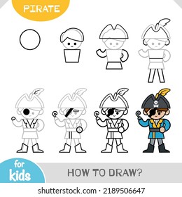 How to draw Pirate for children. Step by step drawing tutorial. A simple guide to learning to draw