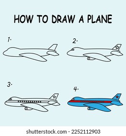 Cómo dibujar un avión. Es bueno para dibujar una ilustración infantil. Ilustración del vector	
