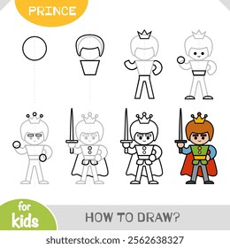 How to draw Prince for children. Step by step drawing tutorial. A simple guide to learning to draw