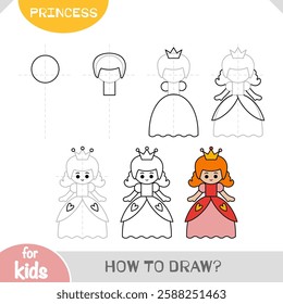 How to draw Princess character for children. Step by step drawing tutorial. A simple guide to learning to draw